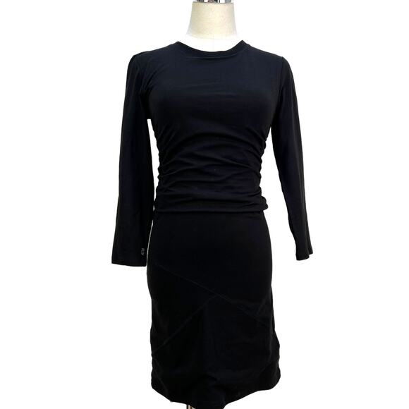 ATM Ruched Pima Cotton Tee Dress Black Stretch Jersey Bodycon - Picture 1 of 9
